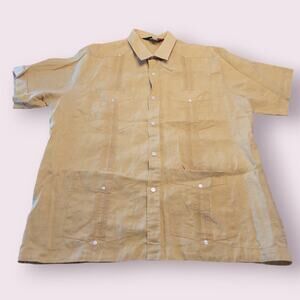 D’Accord Gold Cuban Guayabera Linen Shirt 2X Resort EUC
